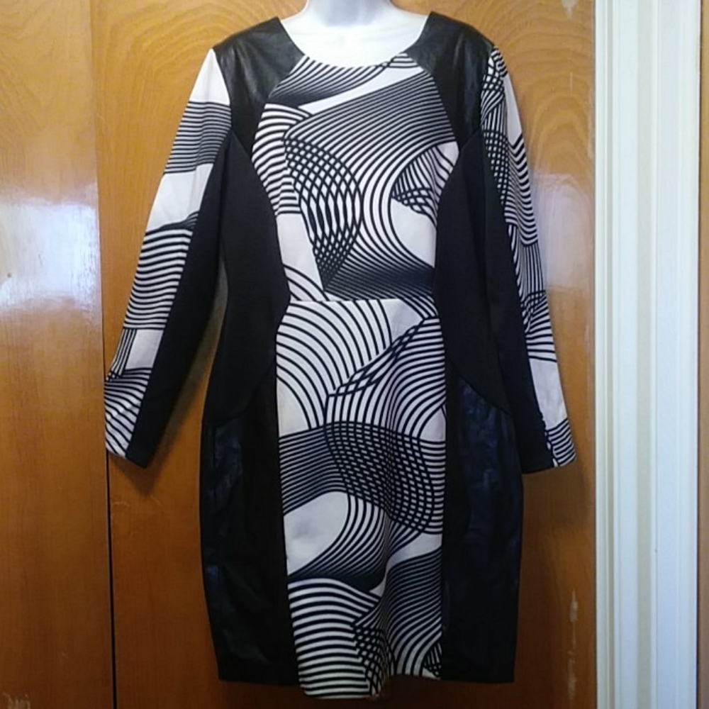 Cato Dress Size 16 Faux Leather black & white NWOT